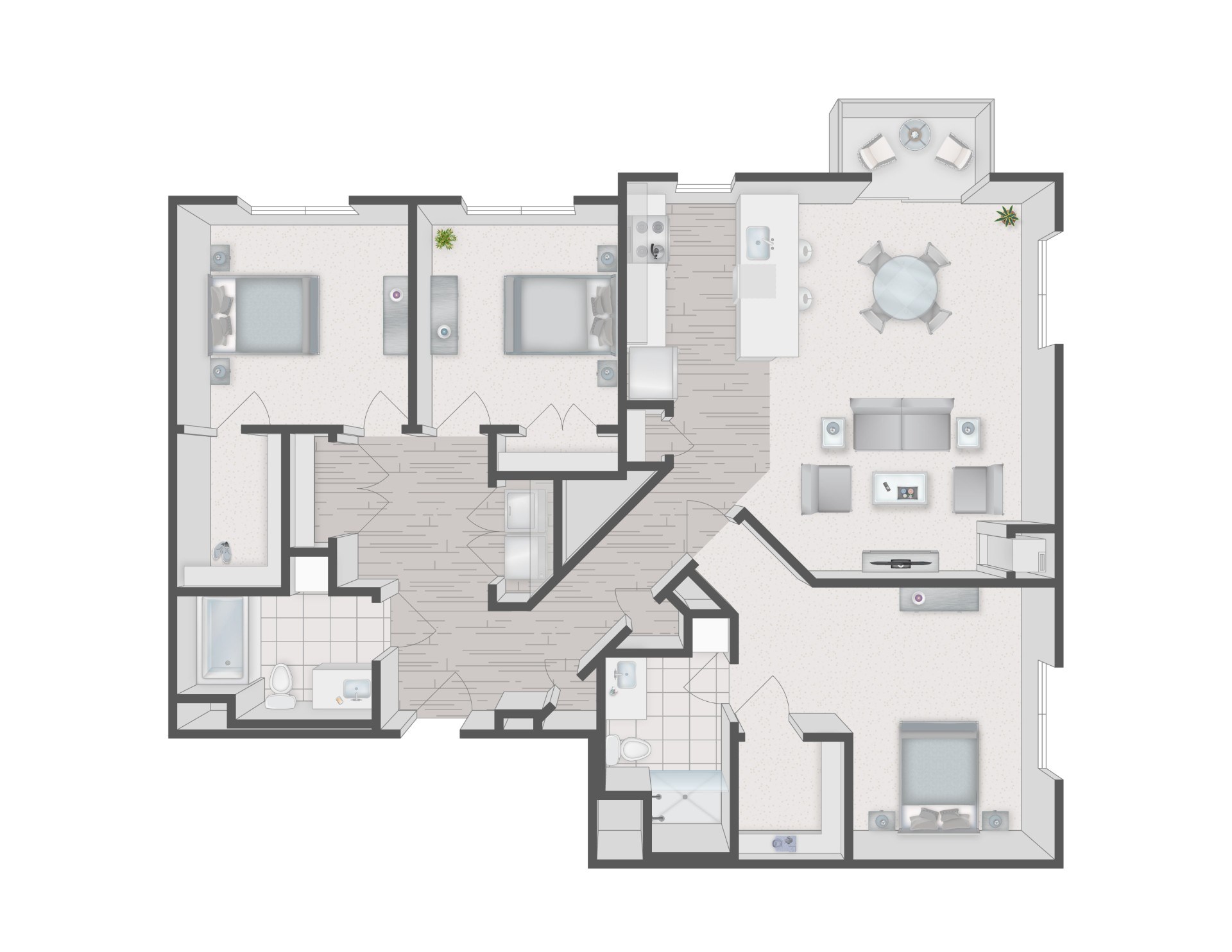 Floorplan for Apartment #3114, 3 bedroom unit at Halstead Plymouth